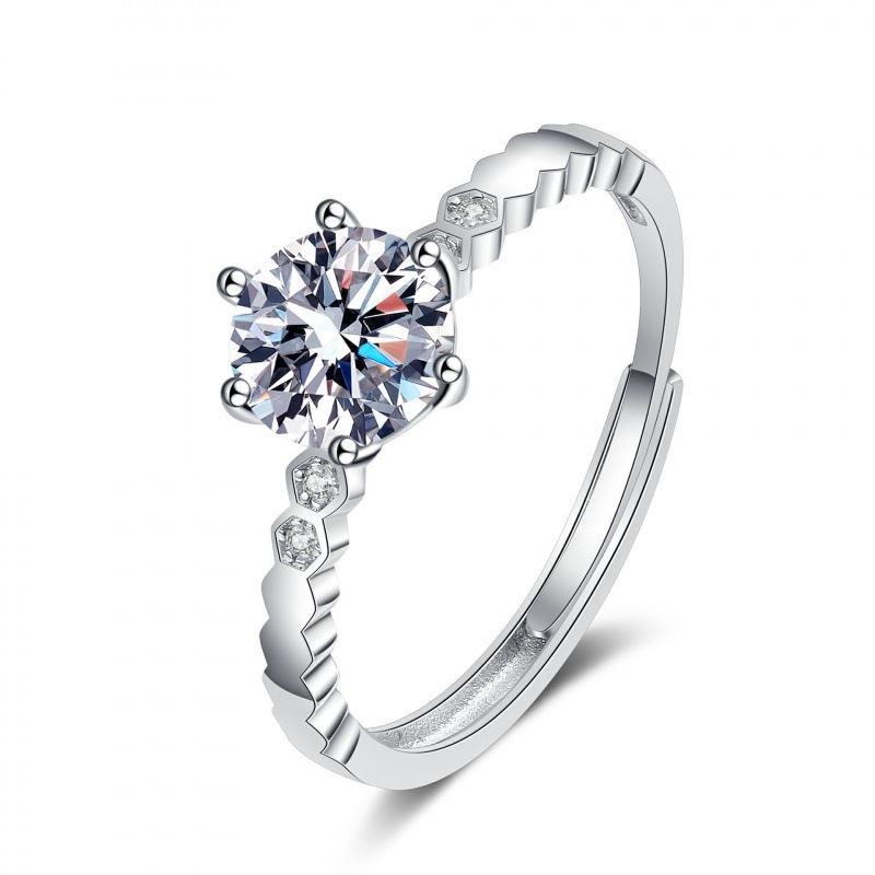 One Carat Six-Prong Moissanite Ring for Women - Internet Celebrity Style Live Broadcast Simulation