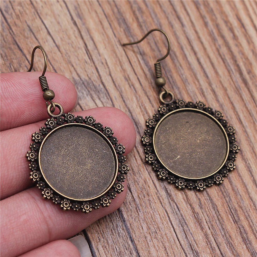 Drop & Dangle Earring Round Ear Hook Glass Cabochon Base Setting Tray Minimalist Jewelry ComponentsEarring Size 18x19mm QE025
