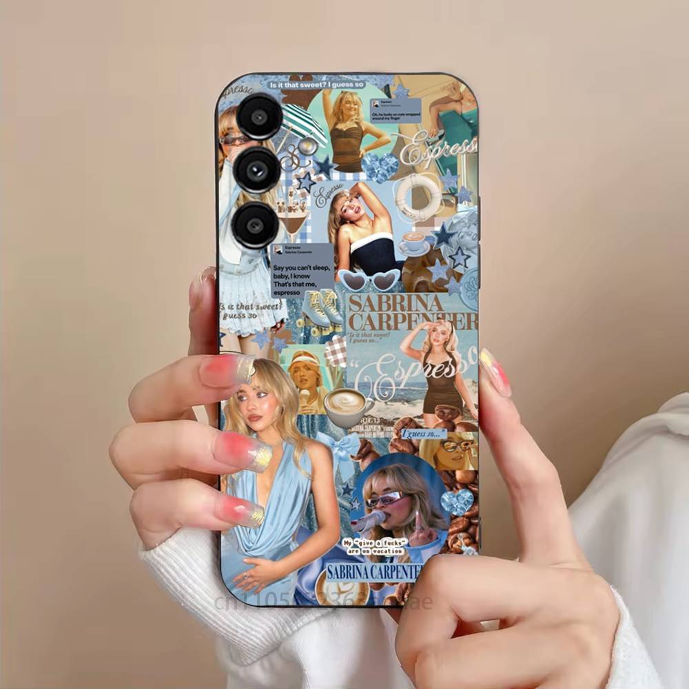 S-sabrina C-Carpenter Cartoon Phone Case For Samsung S25,24,23,22,21,S20,Ultra,Plus,FE Black Soft Cover