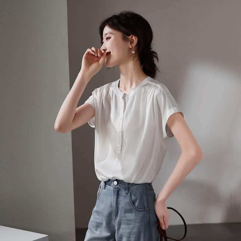 SOFSIL Women's Silk Blend Short Sleeve Blouse