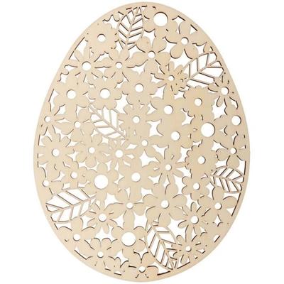 Forme en bois à décorer - Saute-mouton -Oeuf ajouré - motifs feuilles - 30 x 23