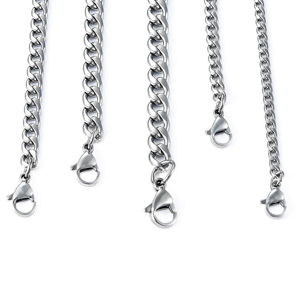 10 PCS Men's Necklace Round Link Cuban Chain Silver Stainless Steel Choker Punk Boy Women Jewelry Accessory Gift