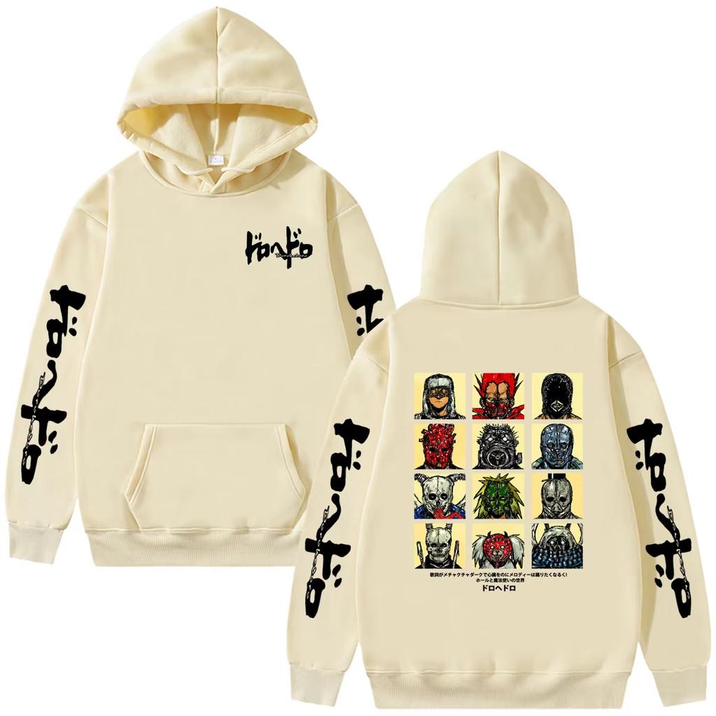 Anime Dorohedoro Character Grid Sleeve Print Hoodie Unisex Pullover Sweatshirt Dark Manga Harajuku Streetwear Long Sleeve Casual Hooded Tops