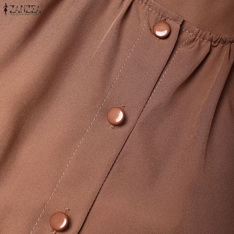 ZANZEA Muslim Casual Women Round Neck Long Sleeve Loose Print Dress