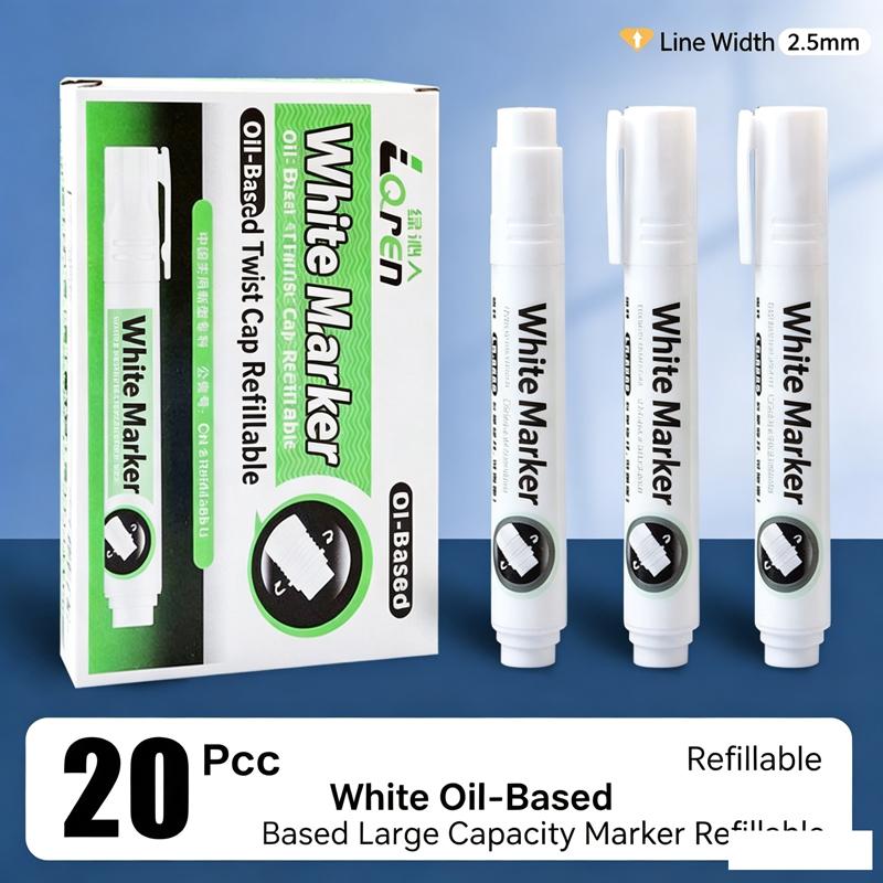 5-100Pcs Large Capacity White Waterproof Permanent Marker Pens, Refillable for Office School Writing Stationery Gifts