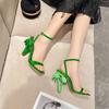 2024 Summer Women Sandal Sexy Peep Toe Square Head Strange High Heeled Party Shoes Narrowband Ankle Buckle Strap Sandalias