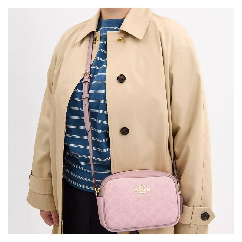 Coach Jamie 19 Logo Adjustable Shoulder Strap Leather Camera Bag Shoulder Bag Small Women Pink