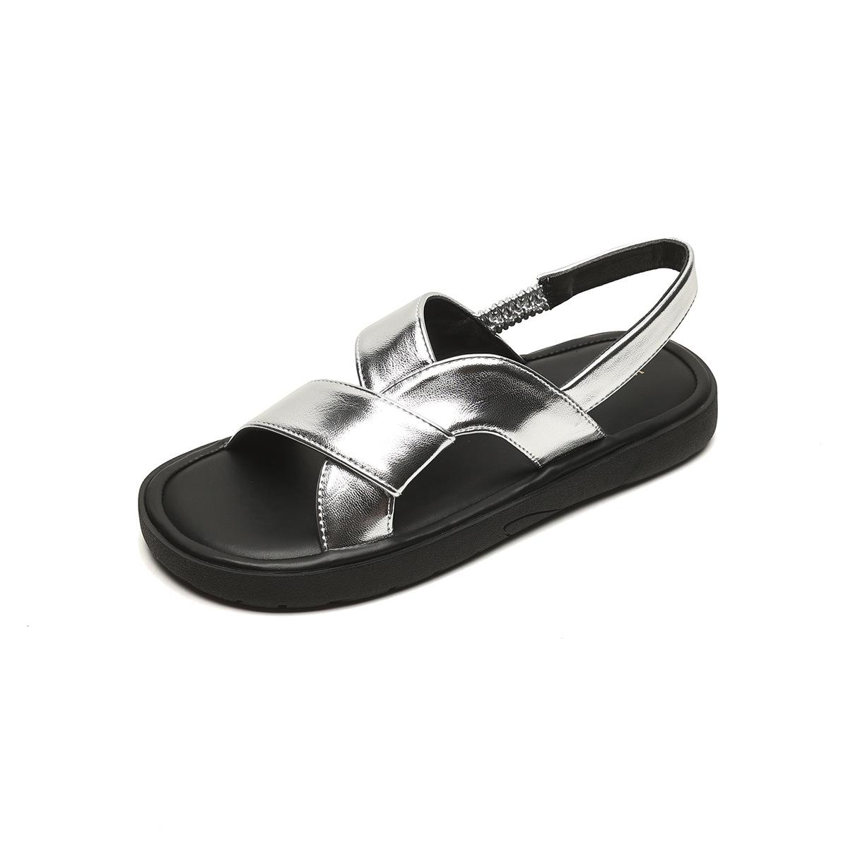 

Мода 2024 Лето Женские Уличные Плоские Сандалии Корейский Стиль Простые Модные Плоские Туфли Женская Повседневная Обувь Бесплатная Доставка Размер 41-43 43 серебряный