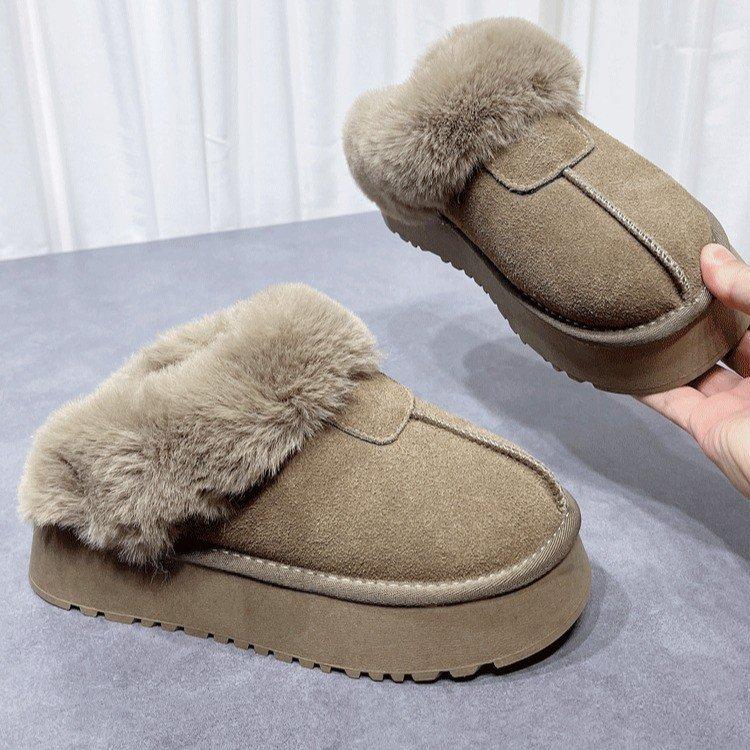 Thick-soled Outer Wear Fur Integrated Snow Boots Women's Winter Velvet Cotton Shoes Year-round Pedal Wool Bread Shoes