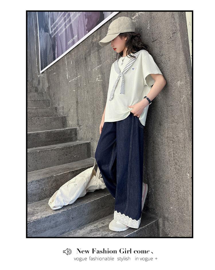 Girls' Casual Summer Two-Piece Set: Korean Style Cotton Top & Denim Pants for Kids (2026).
