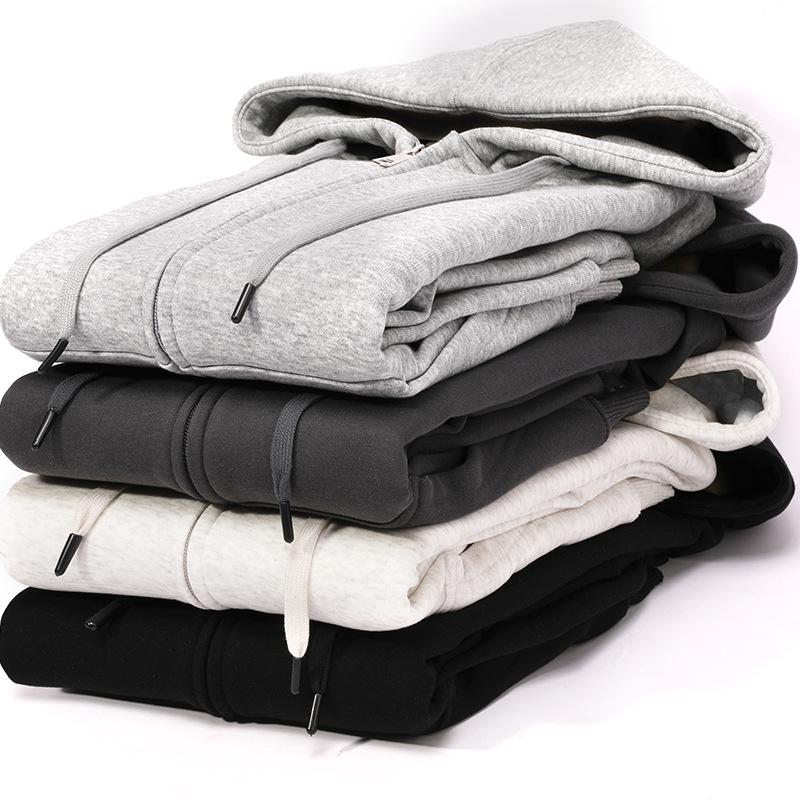 Men's Heavyweight Silver Fox Fleece Hoodie: Thick, Warm, Solid Color, Customizable, Hooded Jacket for Autumn/Winter
