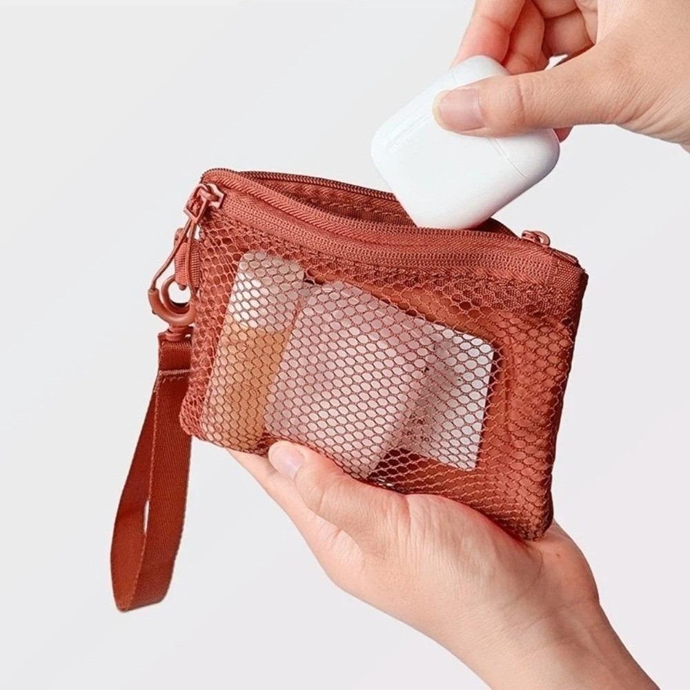 

Lightweight Mesh Storage Bag Polyester With Zipper Cosmetic Bag Multifunctional Solid Color Toiletry Bag Multi-Purpose Use