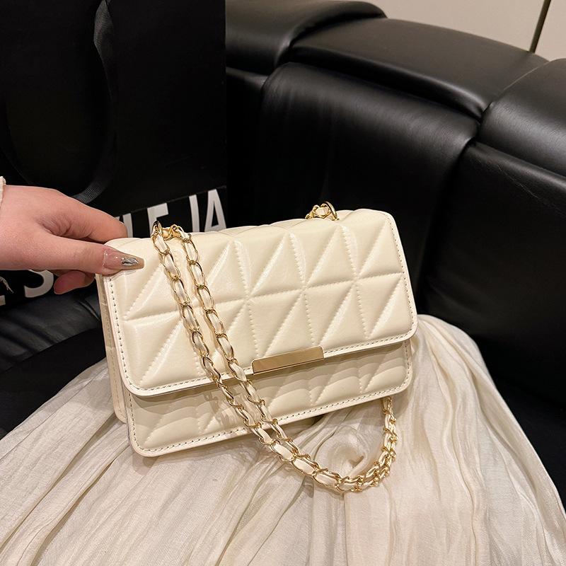 Temperament Simple Solid Color Shoulder Messenger Bag Chain Bag Spring and Summer New Small Square Bag Niche High Sense