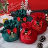 Cross-border Christmas Flannel Apple Drawstring Gift Bag with Bow - Cartoon Candy Bag for Kids
