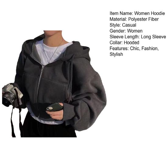 Felpa Corta con Cappuccio e Zip da Donna con Coulisse Maniche Lunghe Felpa Corta Autunnale Casual Giacca con Cappuccio e Tasche