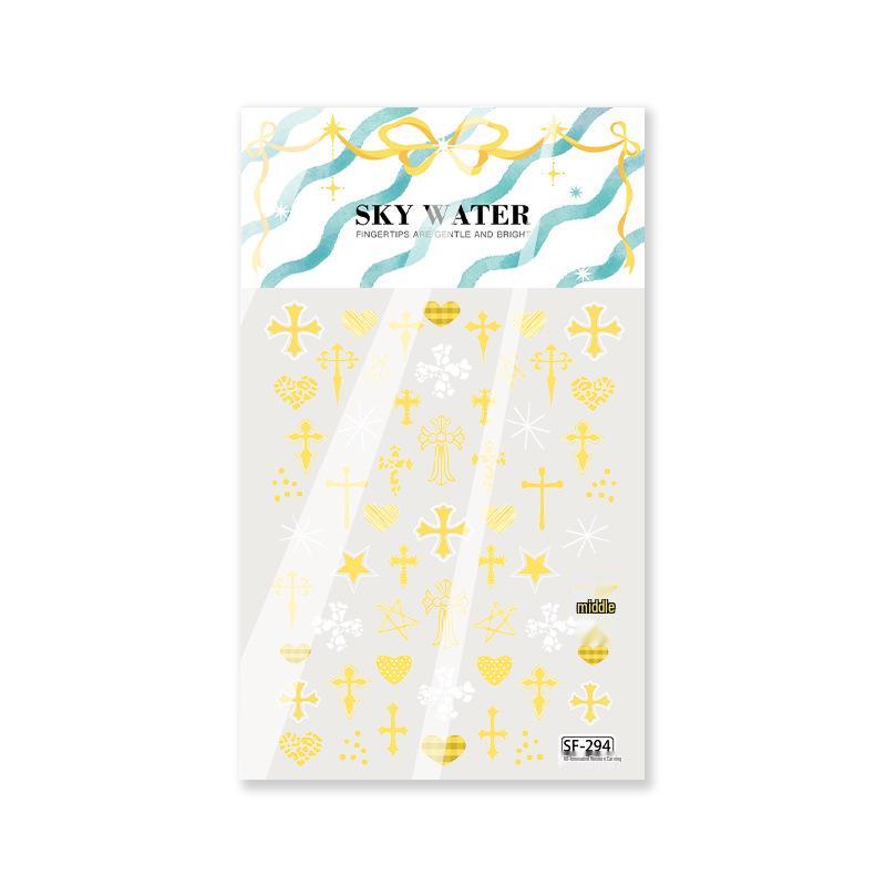 Hot Selling French Yellow Star, Leopard, Cross, Heart, and Plaid Nail Art Stickers