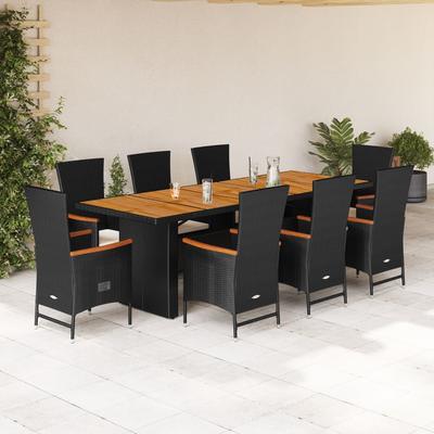 Vidaxl 9-Cz. Gartenmöbel-Set mit Kissen, Schwarz, PE-Rattan