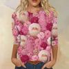 Moda damska Casual Okrągły dekolt Rękaw 3/4 Luźny T-Shirt z nadrukiem Damski top