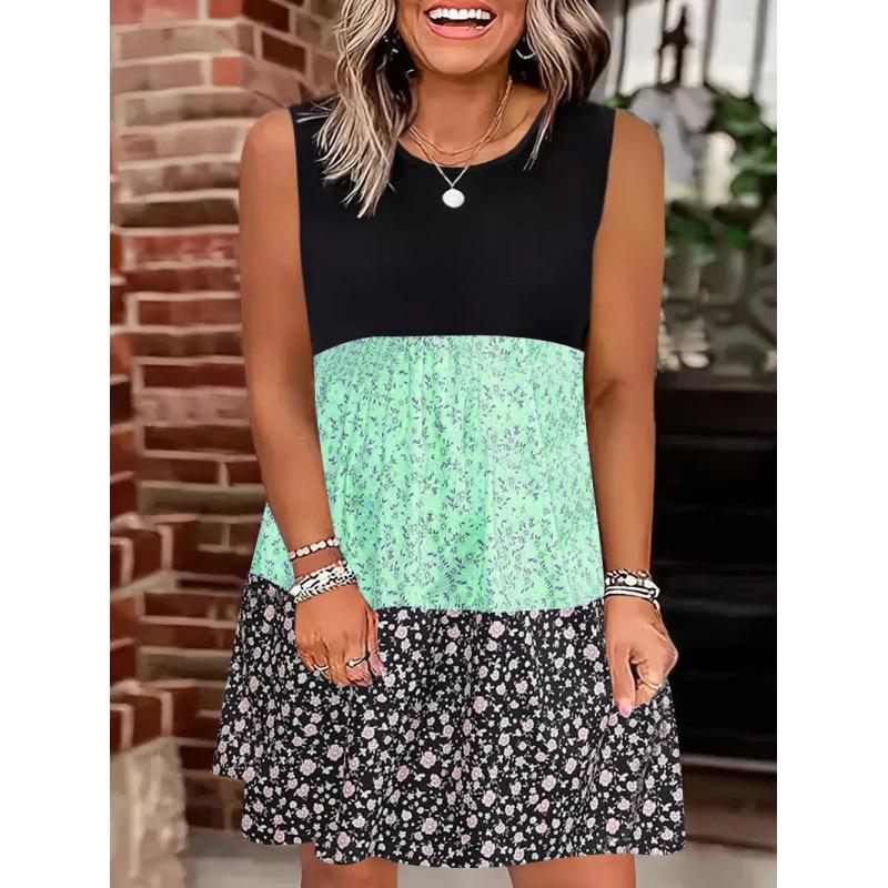 

2026 Spring/Summer Floral Patchwork Color Block Dress S
