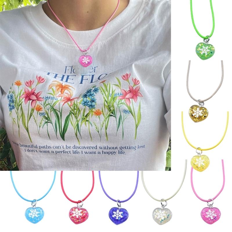 Fashion Acrylic Heart Pendant Necklaces for Women Hot Girls Snowflake Necklace