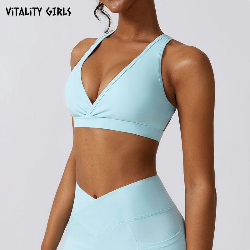 

Vitality Girl European and American Workout Clothes Yoga Underwear Front V I-Shaped Back Sports Bra Beauty Back Push up Shock Relief