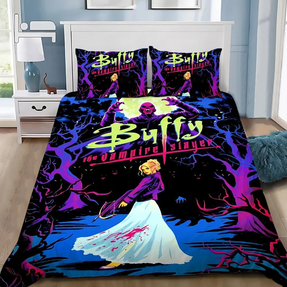 Housse de couette Taie d'oreiller Buffy contre les vampires Ensemble de literie Adulte Garçon Fille Décoration de chambre Cadeau pour enfant Simple Double Large 135x200cm (3pcs)