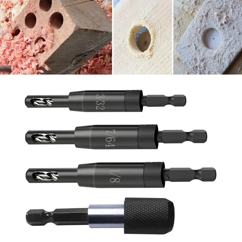 Upgraded Self Centering Drill Bit 3/32", 7/64", 1/8" with Bit Holder for 1/4'' Hexagonal Shank Drill Woodworking