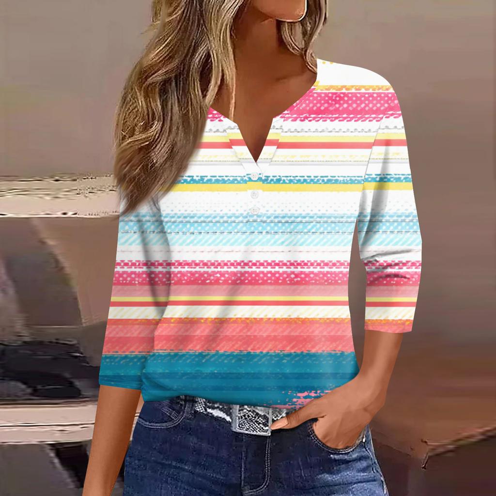 Women's T Shirt Tee Printed Button Short Sleeve Tunic Daily Weekend Fashion Basic V- Neck Regular Top