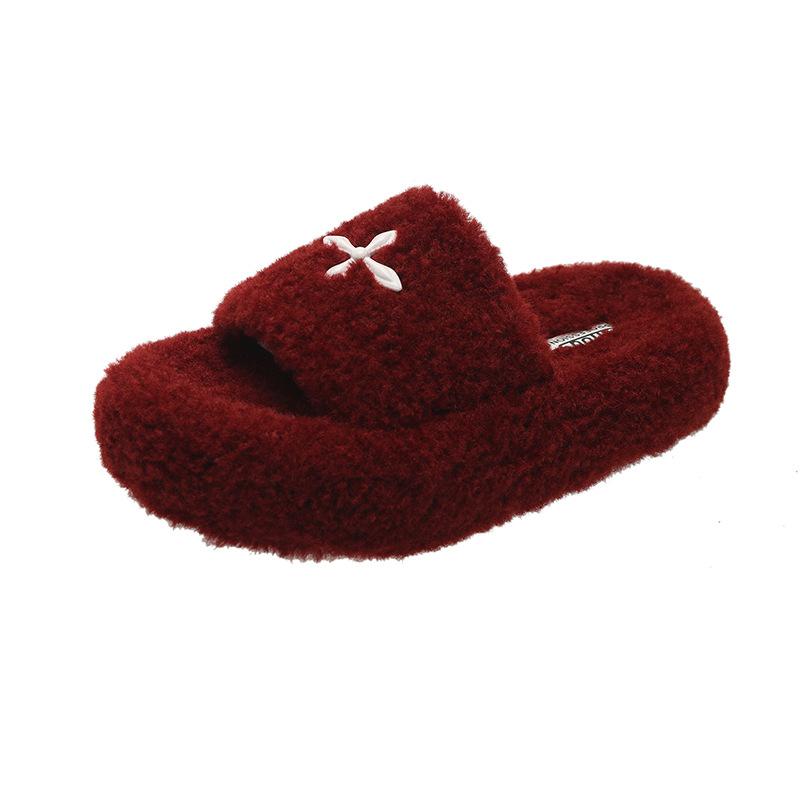 

Internet celebrity explosion Mao Mao slippers women wear 2025 autumn and winter new fashion high sense thick bottom one word cotton drag 40