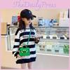 Small Girls Handheld Coin Purse Striped Pattern Chain Strap Accessories Daily