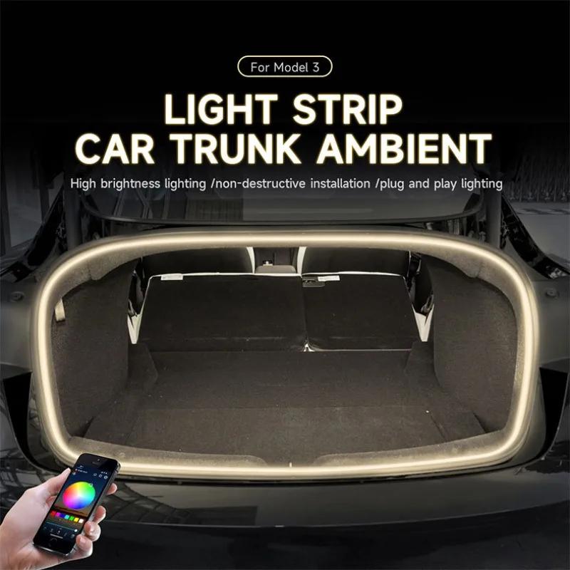 Trunk Ambient Light for Tesla Model 3 Highland 2025 Car Atmosphere Lamps APP Multi-mode RGB Strip Light Car Interior Accessories