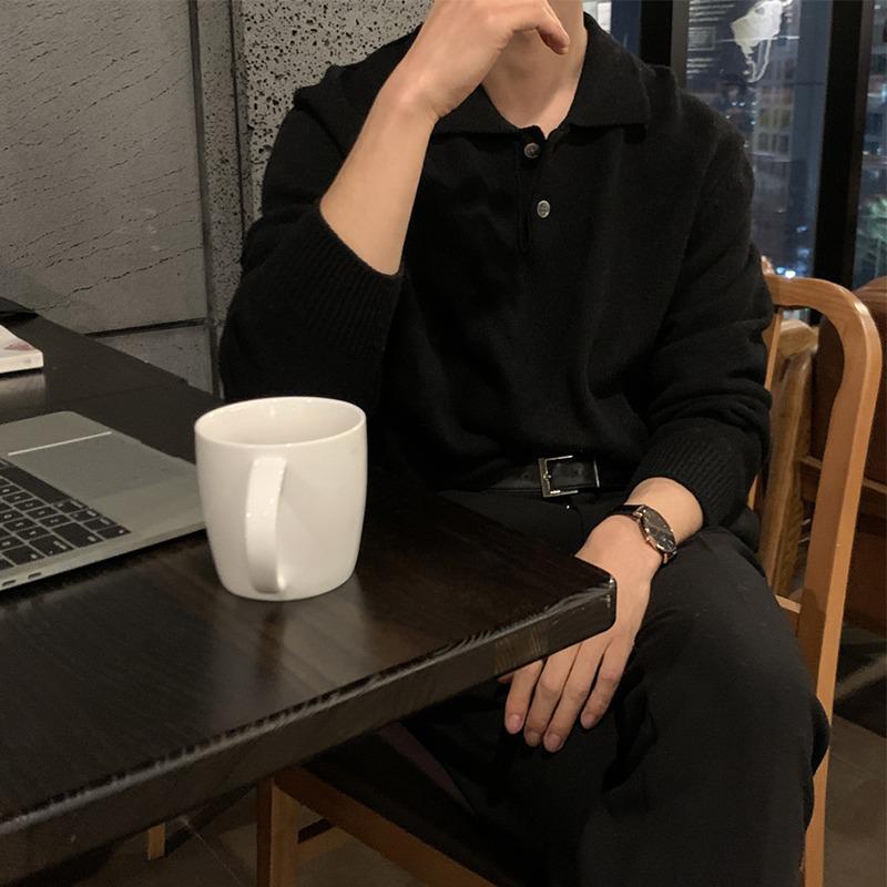 New Men s Trendy Korean Polo Collar Loose Knit Sweater 3XL