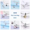 Copper Original Dog Cat Safety Chain Lazy Cat Pink Zircon Pet Paw Print Footprint Charms Fit Bracelet For Women Diy Jewelry