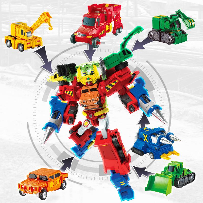 6 IN 1 Hyper Builoion Carbot Transformation Robot Toys Action Figures Deformation Engineering Car Truck Crane Vehicle Toy