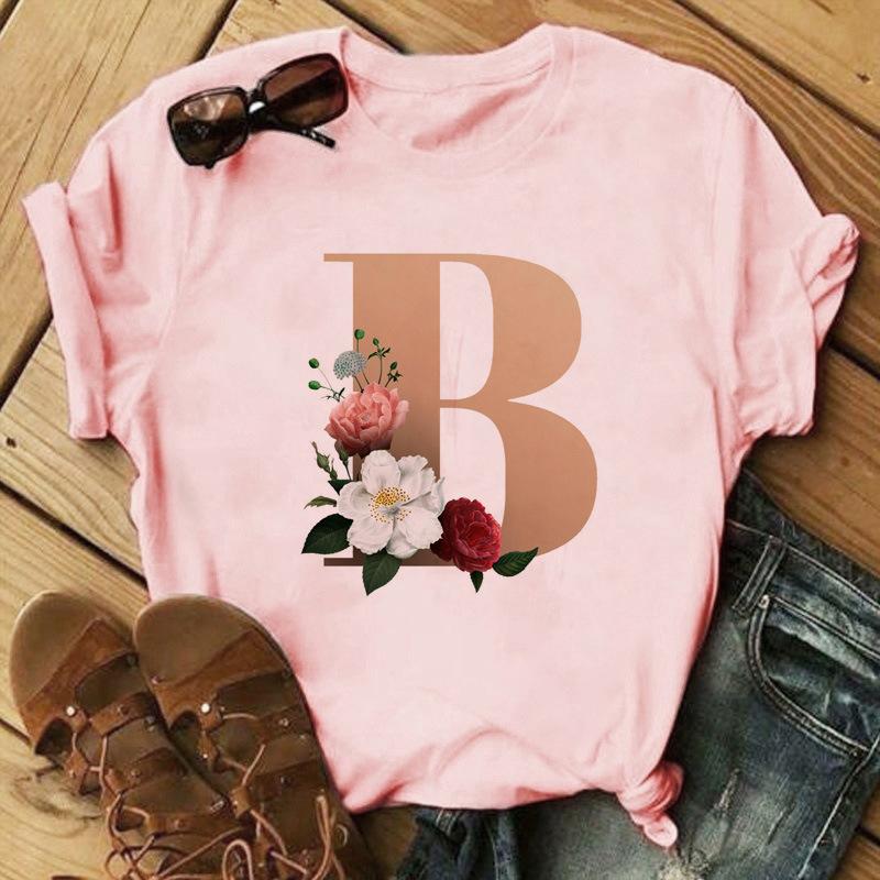 Stylish Gold 26 Letter Floral Print T-shirt Black Oversized for Men And Women Summer Polyester Fabric T-Shirt