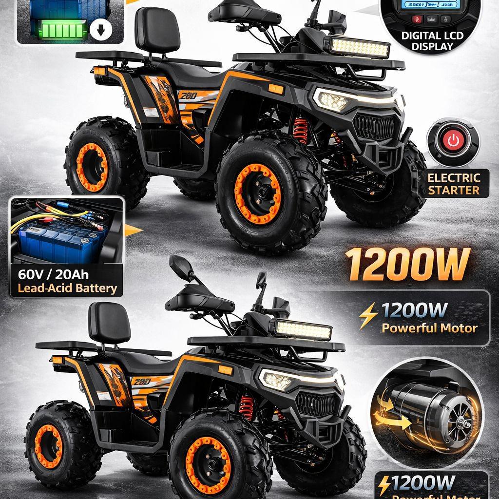 Dodge-Style 60V Electric ATV: 1200W Adult Off-Road Beach Buggy