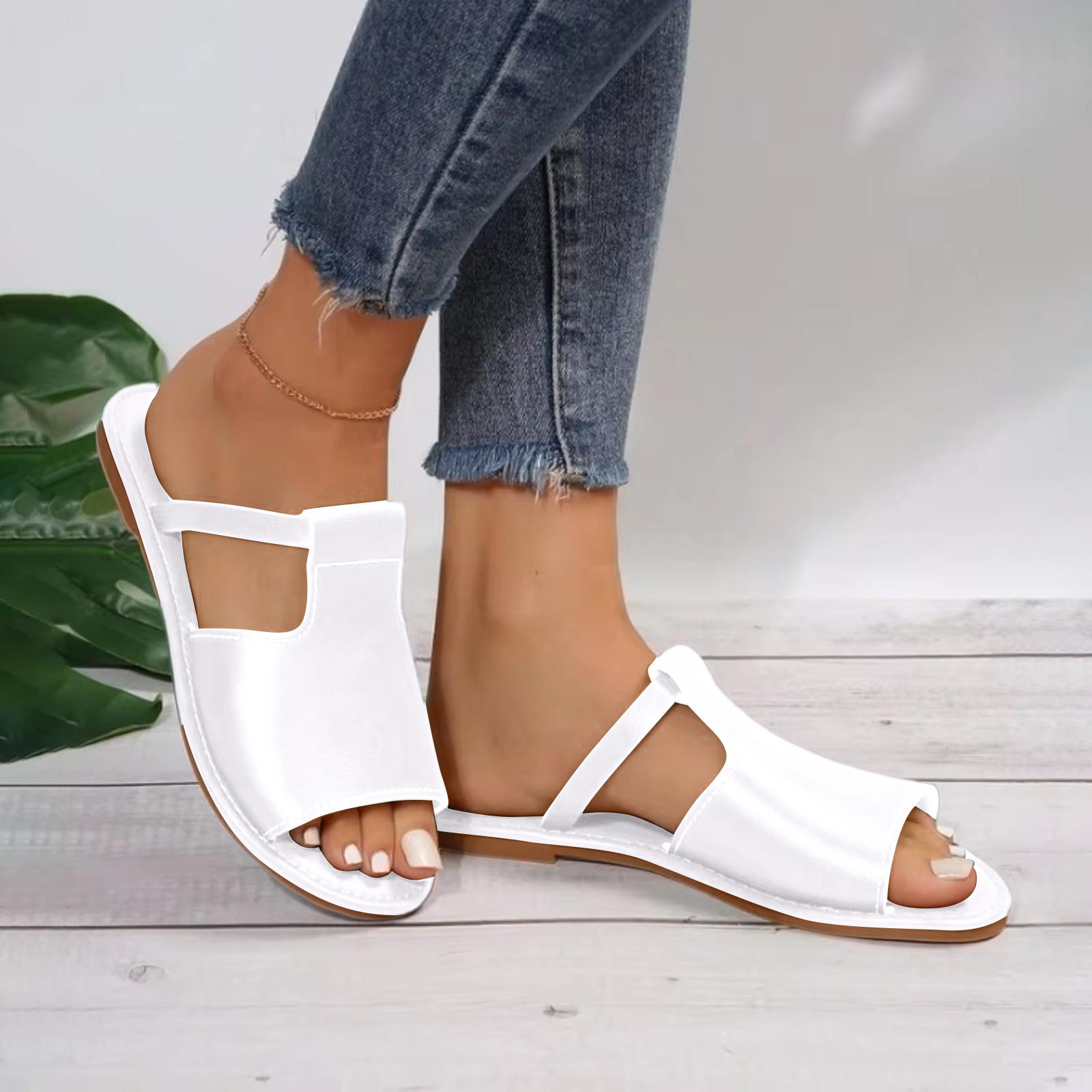 

Women s Cut Out Slide Sandals Open Toe Summer Flat Sandals Outdoor Shoes 43 білий