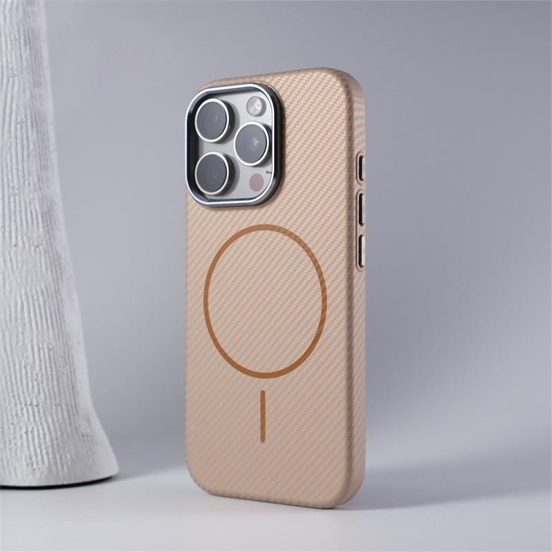 Applicable to iPhone17 fine ring magnetic carbon fiber skin feeling Apple 16 advanced feeling PC anti-drop mobile phone case 15