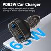 63W 6 In 1 PD Fast Charging Car Charger USB Quick Charge3.0 for IPhone 16 15 Samsung Xiaomi Type-C Car Phone Charger Adapter In Car