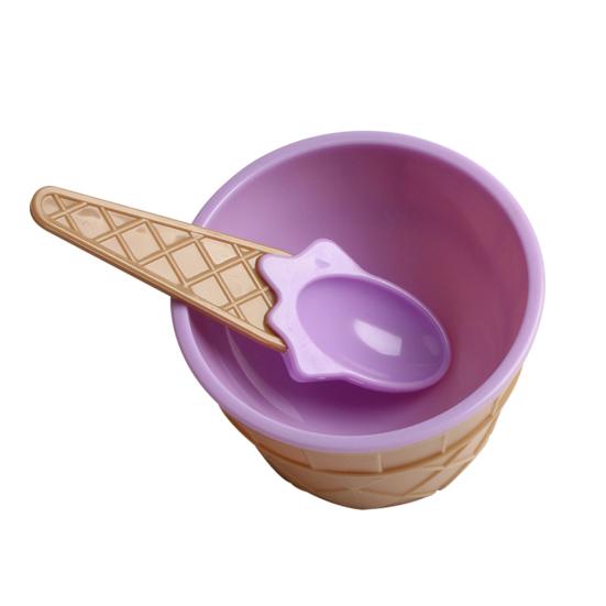 2Pcs Lovely Ice Cream Dessert Bowl Spoon Tableware Kid Party Dinnerware Supplies
