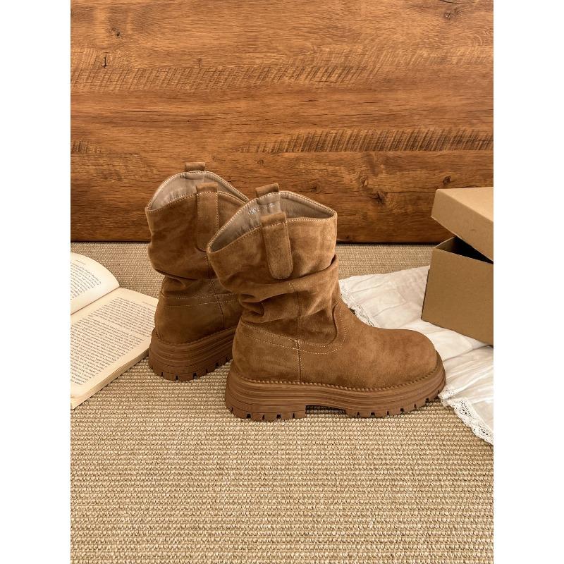 Sheepskin version~ thick-soled Martin boots women's new autumn retro knight short boots women's Maillard stacking boots