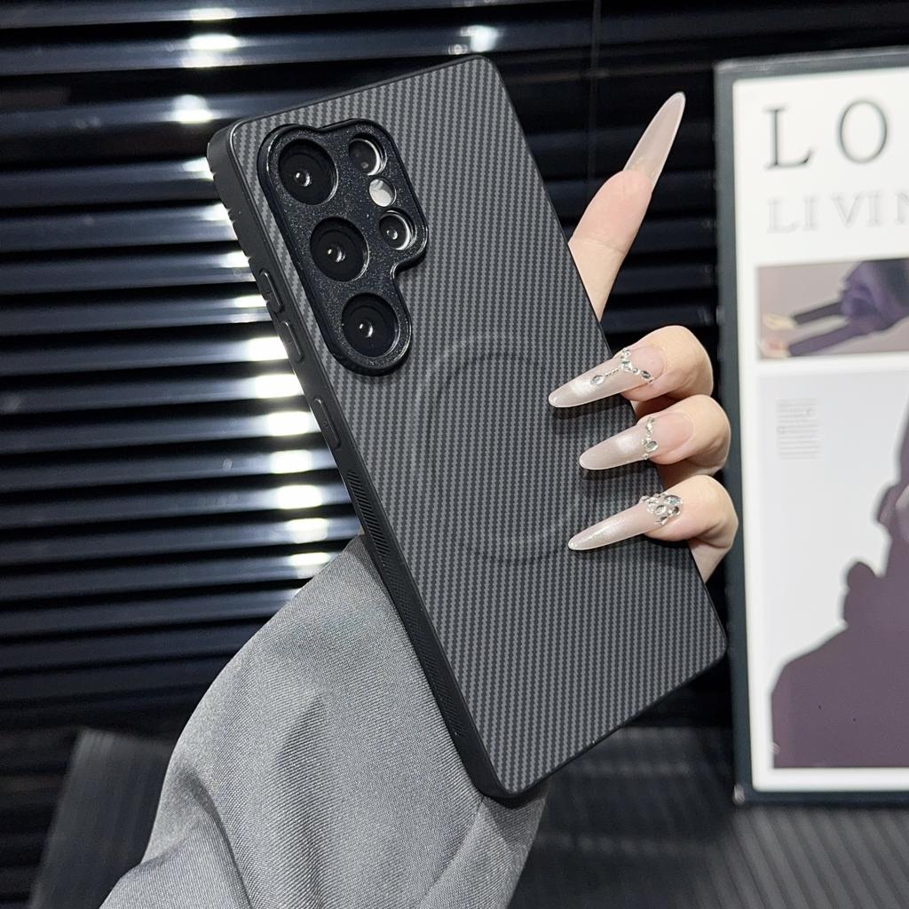 Carbon Fiber Texture Magnetic Phone Case for Samsung Galaxy S23 S24 S25 S26 Ultra Plus A07 A57 A56 A37 A27 A17 Protective Cover