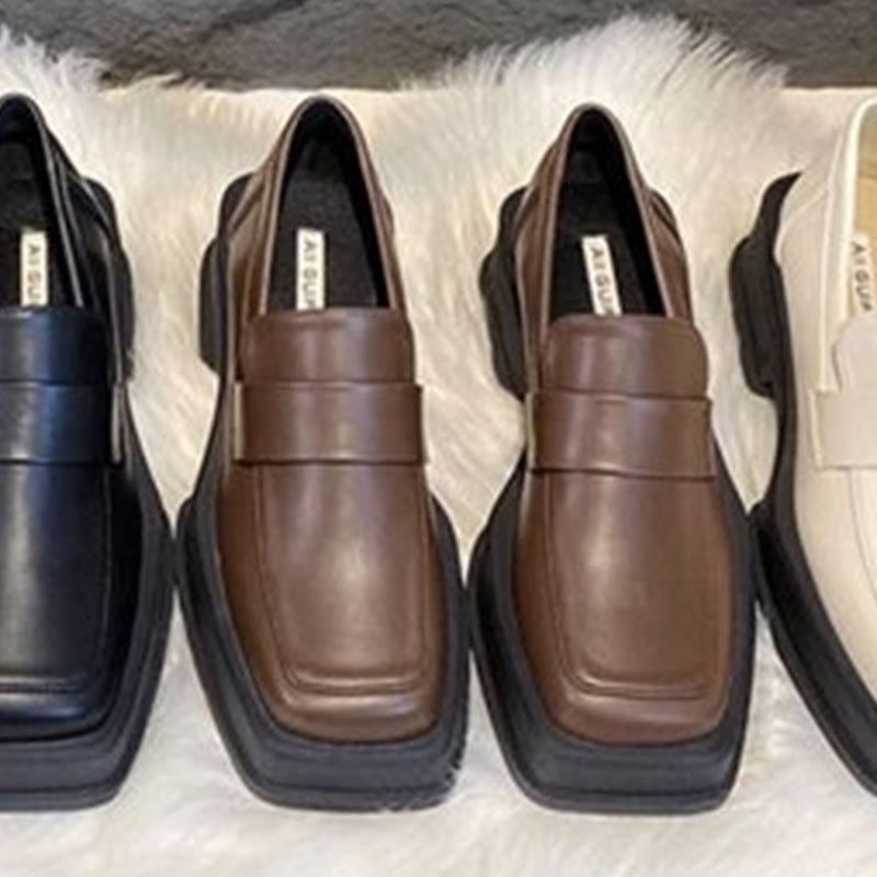 

Универсальные черные кожаные туфли в британском стиле, женские туфли-одинарки, новинка весны, толстая подошва, квадратный носок, ретро женские 40 коричневый
