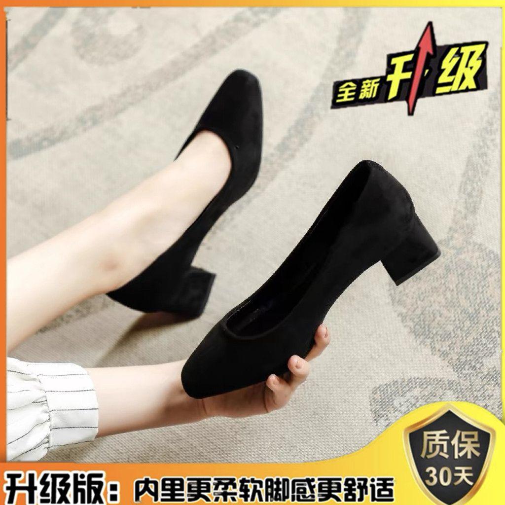 Thick Heel Interview Women's Shoes 2025 New Black Vocational Work Medium Heel Single Shoes Student Civil Servant Formal High Heels