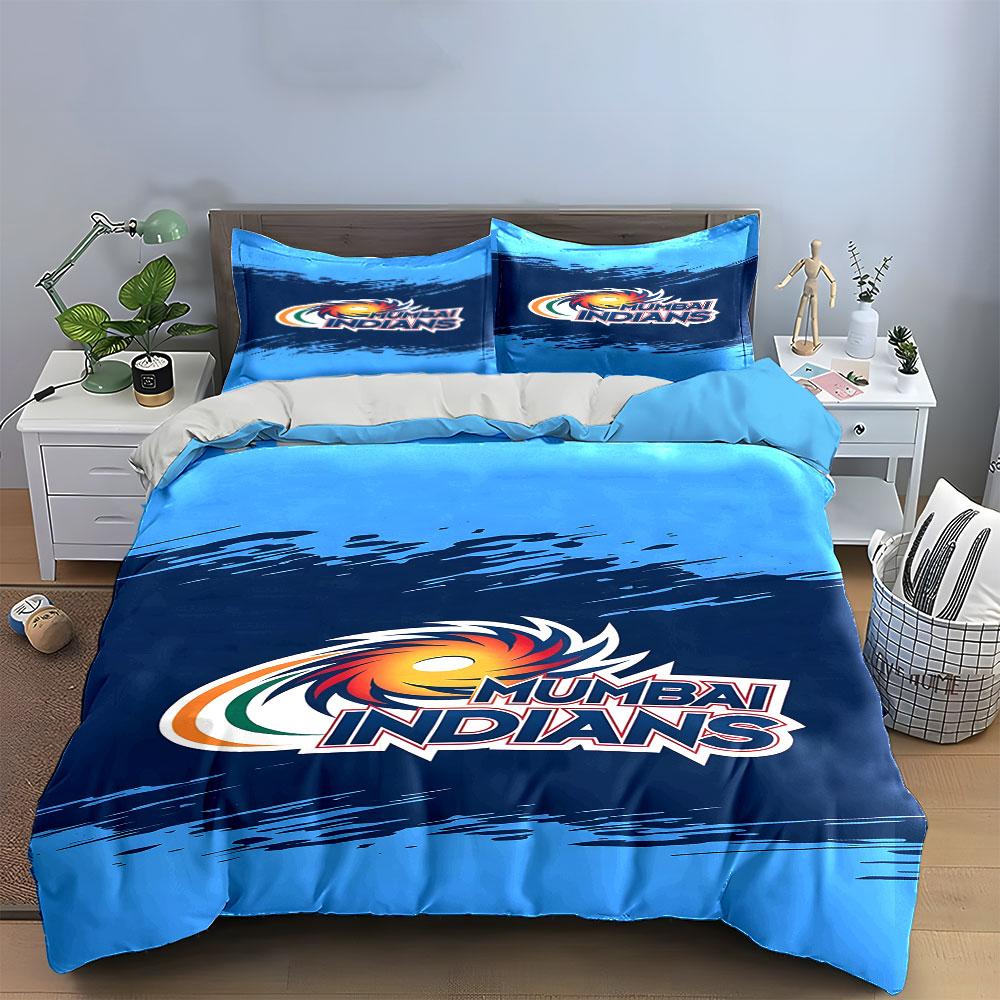 Mumbai Indians Logo Design on Blue Background Print Bedding Set Duvet Cover Pillowcases (1* Duvet Cover 2* Pillowcases Do Not Include Comforter)