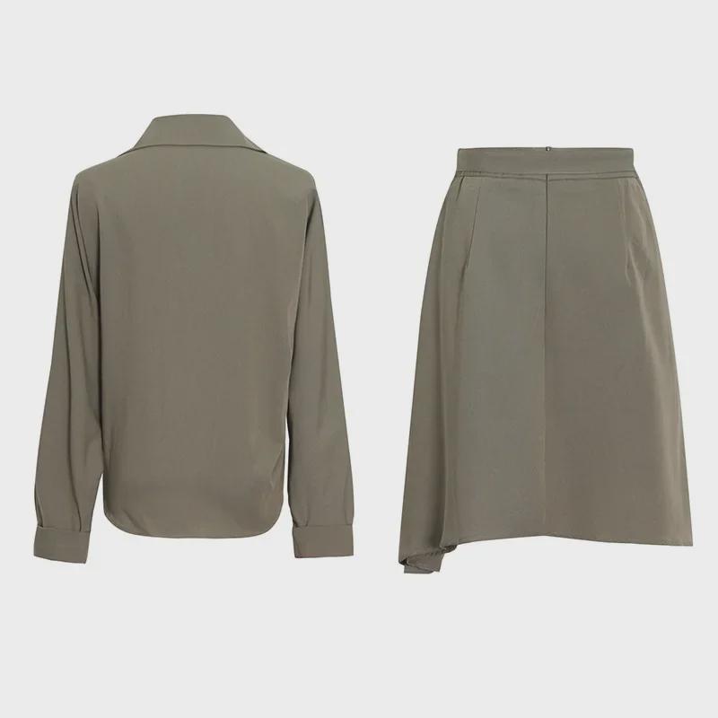 2025 Korean Women's Fashion: Irregular Solid Color Lapel Shirt + Short Skirt Suit