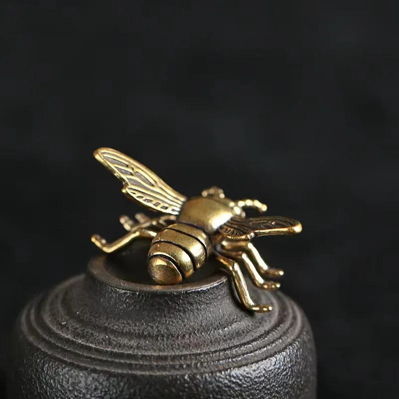 Massive Messing-Insekten-Honigbienen-Figuren, Miniaturen, Teehaustier, lustiger Käfer, Bastelsammlung, kleine Desktop-Ornamente, Heimdekorationen