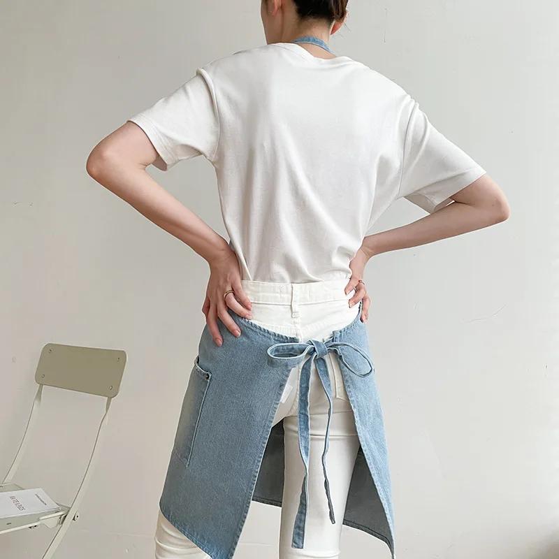 Tabliers simples en denim noir et bleu, uniformes unisexes, pour hommes et femmes, tabliers de cuisine, de chef, de beauté, de manucure, de café