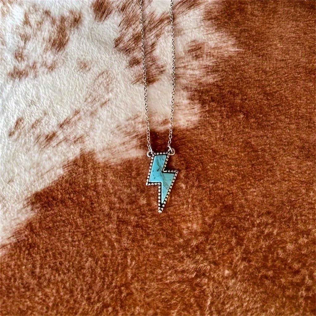 Unique Minimalist Style Turquoise Lightning Pendant Necklace Creative Jewelry Accessory Perfect Gift for Women