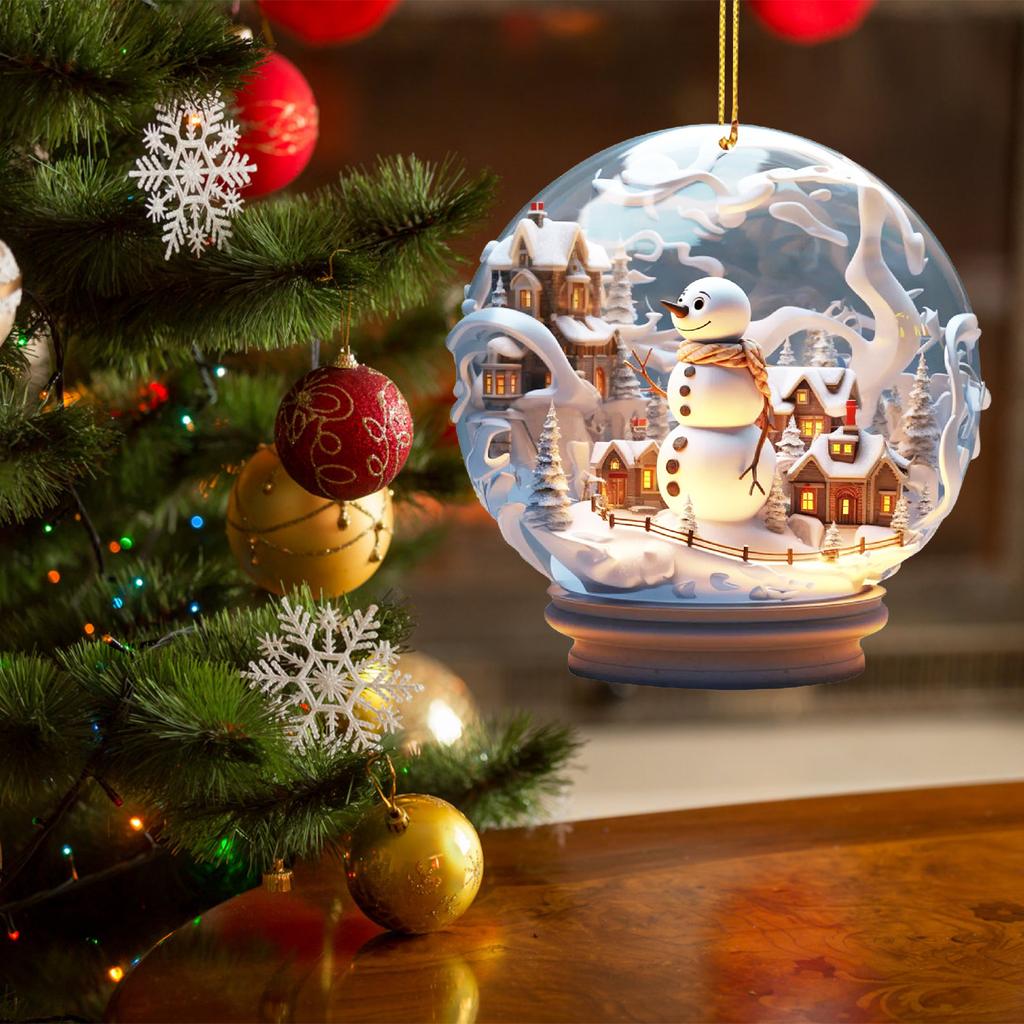 2D Flat Mini Christmas Glass Ball Ornaments Acrylic Xmas Snowman Snowflake Imitation Glass Ball Pendant Xmas Tree Car Pendant